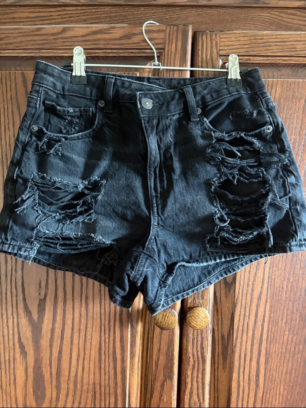 American Eagle Outfitters Black Distressed Denim Shorts